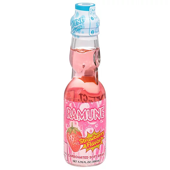 Strawberry ramune bottle carbonated soft drink