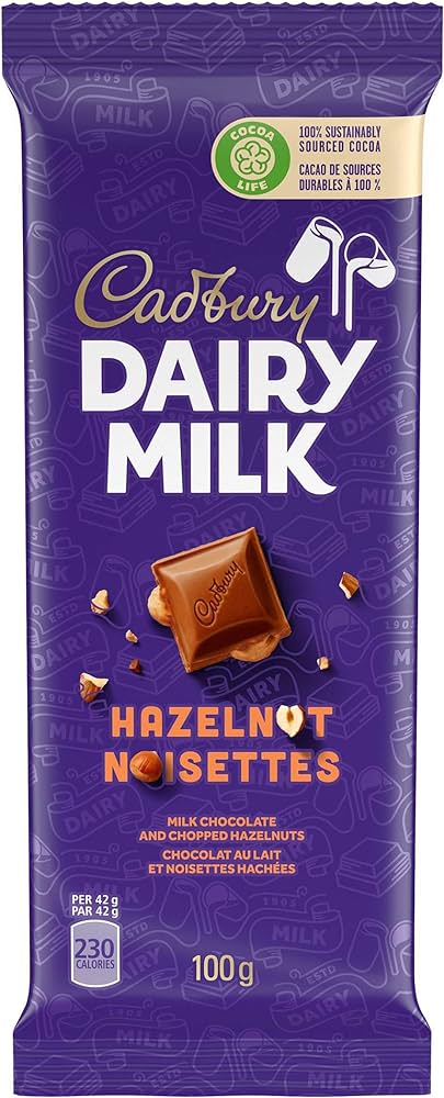 Cadbury Dairy Milk, Hazelnut, Milk Chocolate With Chopped Hazelnuts Chocolate Bar- Canada