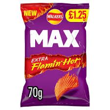 Lays Walkers MAX extra flamin hot potato chips 70g UK